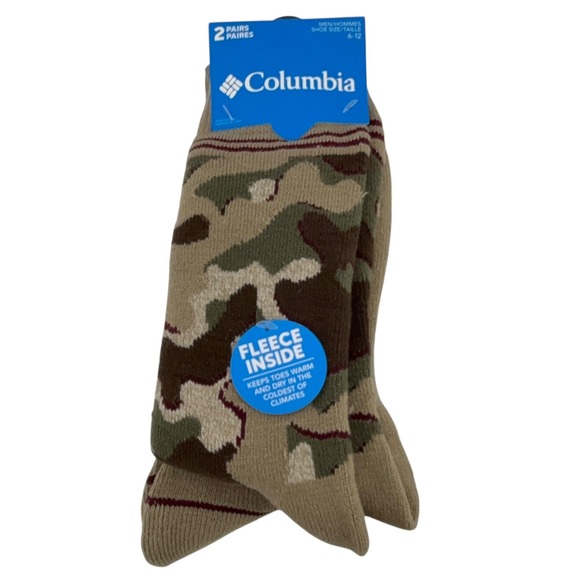 Columbia Mens 2 Pair Pack Camouflage Fleece Lined Crew Socks Shoe Size 6-12 NWT - Picture 10 of 11